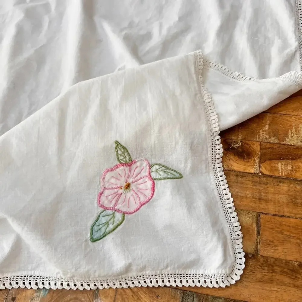 Vintage Cotton White Tablecloth 49 x 52